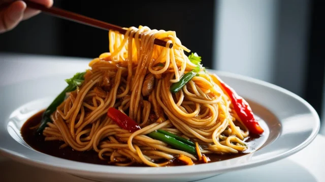 La Photo Realise Dune Assiette De Plat Asiatique De Nouilles Chinoises