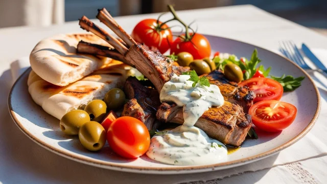 Une Image Realiste Dune Assiette De Specialites Grecques